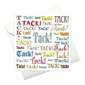 card w envelope: "Thanks!" in Swedish