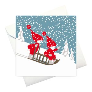 card w envelope: "Tomtar Sledding"
